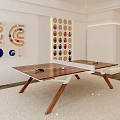 Stylish Indoor Sports Equipment Ping Pong Table With Wooden Legs And Decorative Wall Panels