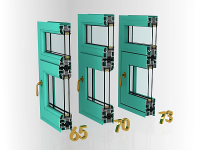 Green Window Frame Models With Numbers 65 70 73 And Glass Panels 3d model