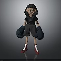 3D Character Girl Wearing Black Shirt Black Shorts Blue Boxing Gloves And Red Sneakers