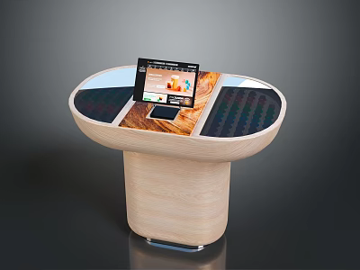Modern Wooden Table With Oval Top Solar Panel Sections And Touchscreen 3d model
