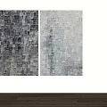 Large Abstract Wall Art With Gray Black White Gradient Squares And Side Plant 3d model