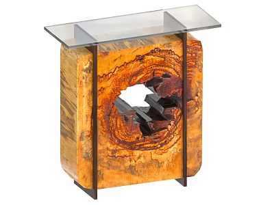 Modern Natural Side Table With Glass Top And Metal Frame Featuring Unique Wood Grain 3d model