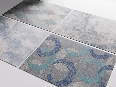 Square Rugs In Blue Gray Tones With Circular Patterns And Textured Design 3d model