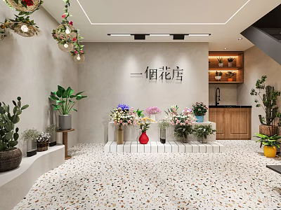 Boutique Flower Shop Interior With Various Colorful Bouquets Potted Green Plants And Elegant Display Decorations 3d model
