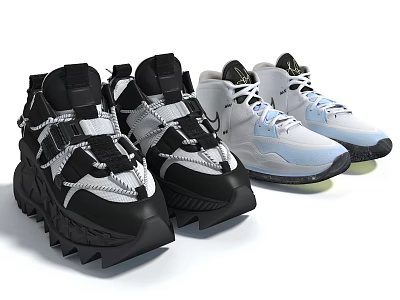 Stylish High Top Shoes With Unique Designs And Color Schemes 3d model
