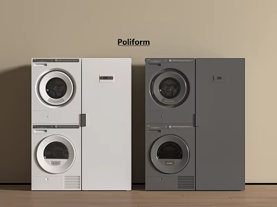 Poliform Modern Stacked Washing Machines In White And Gray Home Design 3d model