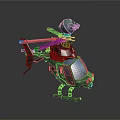 Green Silver Space Mission Helicopter With Rotors And Advanced Equipment