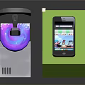Colorful VR Headset And Smartphone In Display Cases With Game Interface Screen