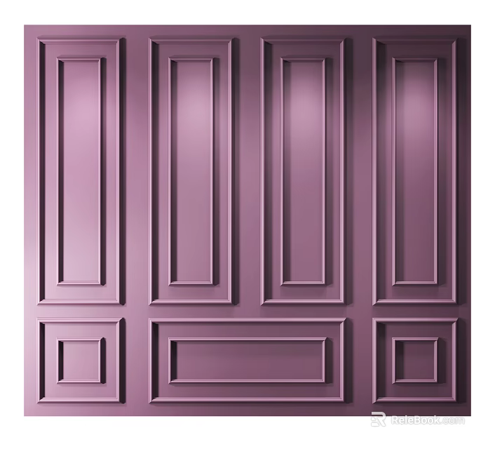 Purple Wall Panel Featuring Rectangular Decorative Panels And 3D Layered Design 3d model
