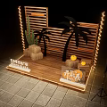 Wanda Plaza Stage With Wooden Structure Palm Trees Cactus And String Lights Decoration
