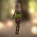 Fantasy Elf Character In Green Dress With Blonde Hair Brown Belt Gloves