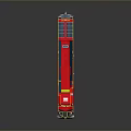 Red Train Locomotive With Yellow Stripes And Front Design Features 3d model