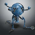 Sci Fi Blue Spherical Robot Creature With Mechanical Arms And Legs 3d model