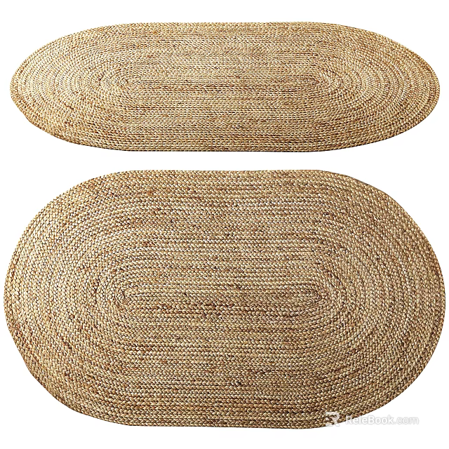 Two Natural Woven Round Rugs With Neutral Tone For Home Decor 3d model 