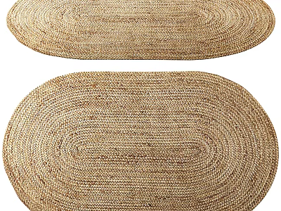 Two Natural Woven Round Rugs With Neutral Tone For Home Decor 3d model