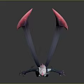 3D Designed Fantasy Humanoid Creature With White Blue Body And Pink Flowing Ribbons Head Ornament