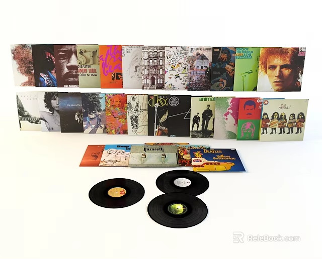 Top Digital Turntable Devices With Vinyl Records And Album Covers 3d model 