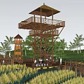 Modern Viewing Deck Viewing Tower Viewing Platform Viewing Tower Mountain Wooden Plank Road Thatched House Rural Corridor Viewing Tower 3d model
