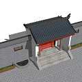 Chinese-style gate, ancient gate 3d model