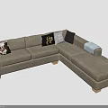 Multi Person Light Gray L Shaped Sofa With Decorative Cushions And Striped Throw Blanket