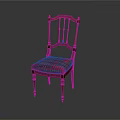 Classical Wooden Chair With Carved Backrest And Plaid Fabric Seat Cushion