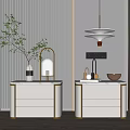 Modern White Bedside Tables With Gold Accents Table Lamps Green Plant And Pendant Lamp