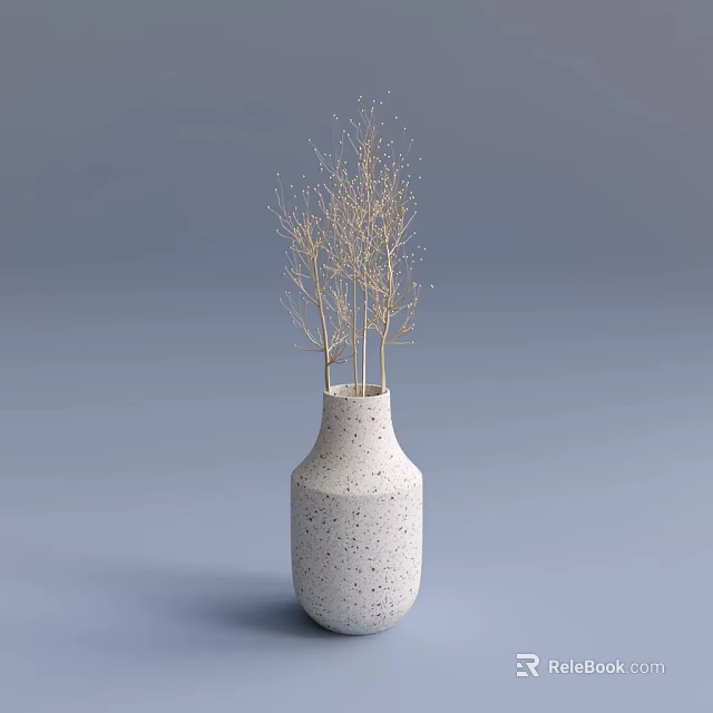 Minimalist White Speckled Vase With Dried Decorative Branches For Interior Decor 3d model 
