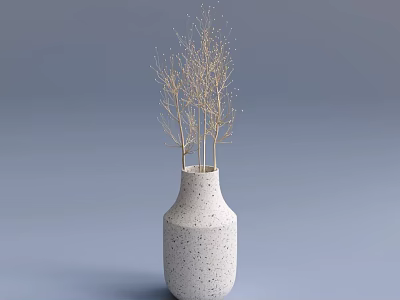Minimalist White Speckled Vase With Dried Decorative Branches For Interior Decor 3d model