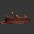 Vibrant Circular Cartoon Wooden Platform Setup With Small House Pool Stairs And Decorations