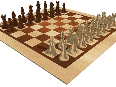 Classic Wooden Chess Set With Checkerboard Pattern Board And Intricate Chess Pieces 3d model