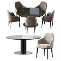 Modern Dining Table Set with Round Marble Tabletop and Beige Upholstered Chairs 3d model