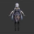 Game and Movie Character with Blue White Hair Dark Outfit Golden Decorations and Long Sleeves
