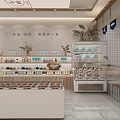Modern Spacious Bright Bubble Tea Shop With Shelves Drink Ingredients Bread Pastries And Bar Counter