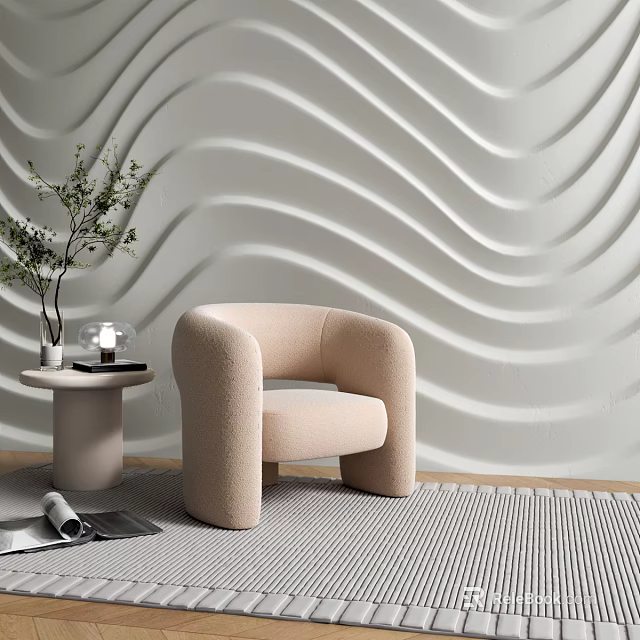 Minimalist Sofa With Wavy Textured Accent Wall 3d model