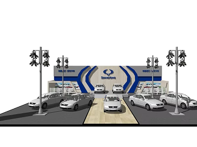 Shenlong Auto Show Exhibition Booth Display With Multiple Cars And Lighting 3d model
