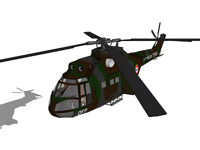 Detailed Military Camouflage Helicopter Side View With Rotors And Serial Number R192 3d model