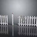 White Wooden Fence with Distressed Finish Two Sections and Single Post on Dark Reflective Surface