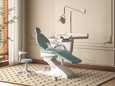 Professional Dental Medical Equipment With Treatment Chair Lamp Instrument Tray And Stool 3d model