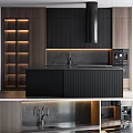 Modern Kitchen Cabinets In Dark Finish With Island And Lighting