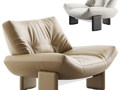 Modern Beige Leather Leisure Chair With Curved Back And Square Legs 3d model