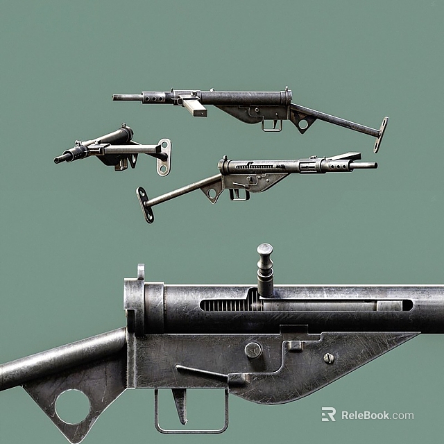 Vintage Weapons Including Submachine Guns Displayed With Detailed Mechanical Parts 3d model 