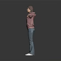 Woman in Pink Hoodie and Blue Jeans Standing with Arms Outstretched on Gray Background