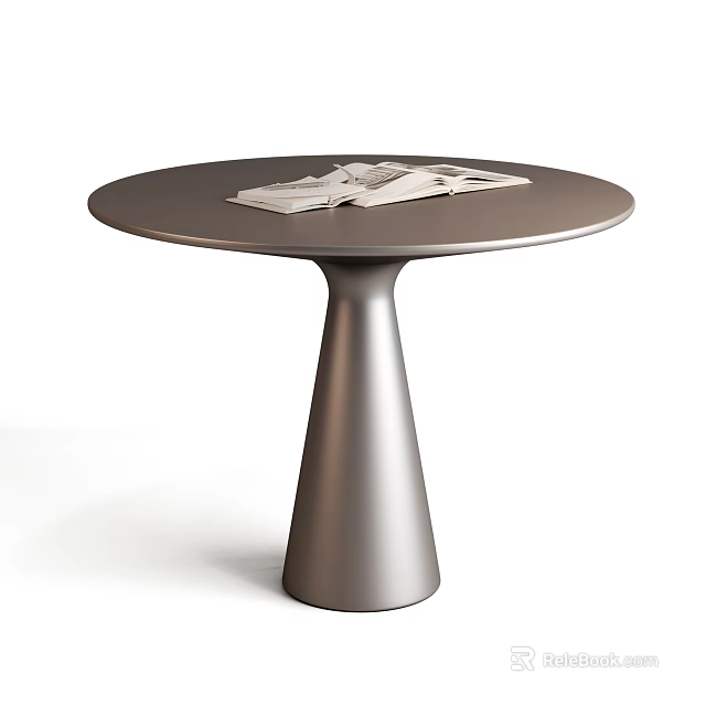 Round Dining Table With Conical Pedestal Base And Papers On Top 3d model