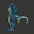 Blue And White Muscular Creature Character With Tail In Hand On Forehead Pose