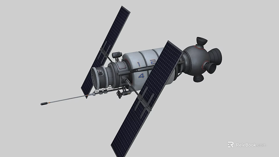 Satellite Spacecraft With Large Solar Panels Metallic Structure And Antenna Components 3d model 