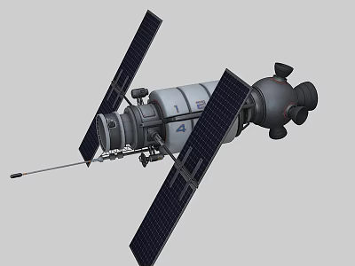 Satellite Spacecraft With Large Solar Panels Metallic Structure And Antenna Components 3d model