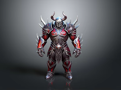 Fantasy Armored Warrior With Spiked Red And Black Armor Horned Helmet And Mythical Design 3d model