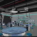 Modern Interactive Tech Experience Space With Circular Display Platform Blue Lines And Screens 3d model