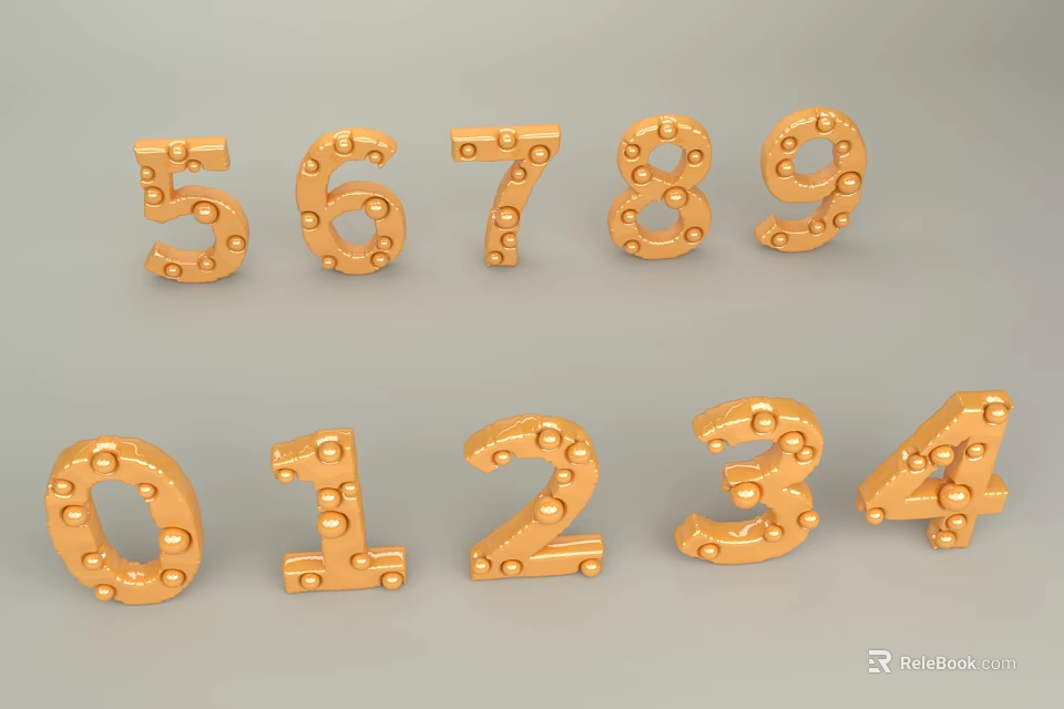 Golden Number Wall Decor with Raised Dot Patterns for Modern Home Interior Design 3d model 