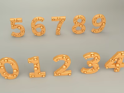 Golden Number Wall Decor with Raised Dot Patterns for Modern Home Interior Design 3d model